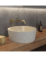 Tabletop Washbasin from Natural Stone Timur Cream Karag Ø40x15cm