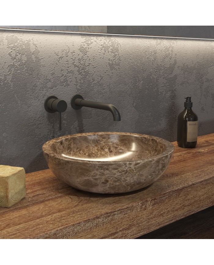 Νιπτήρας Επιτραπέζιος από Φυσική Πέτρα Elena Grey Karag Ø40x12cm