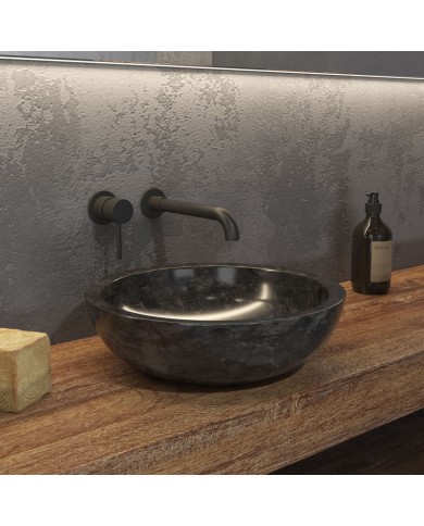 Νιπτήρας Επιτραπέζιος από Φυσική Πέτρα Elena Nero Karag Ø40x12cm