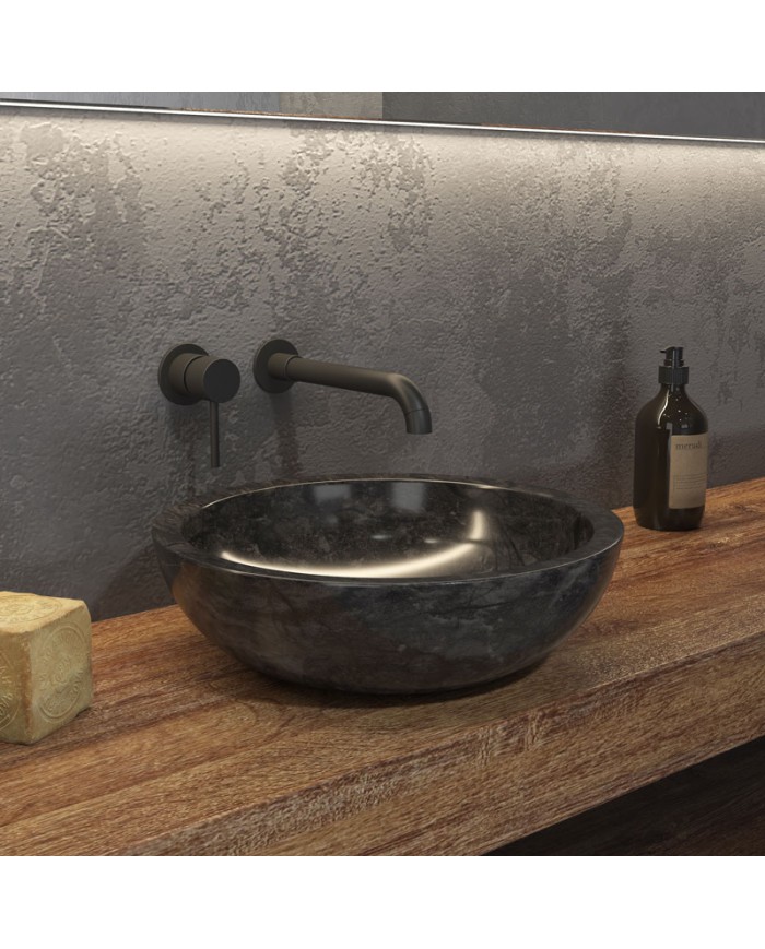 Tabletop Washbasin made of Natural Stone Elena Nero Karag Ø40x12cm