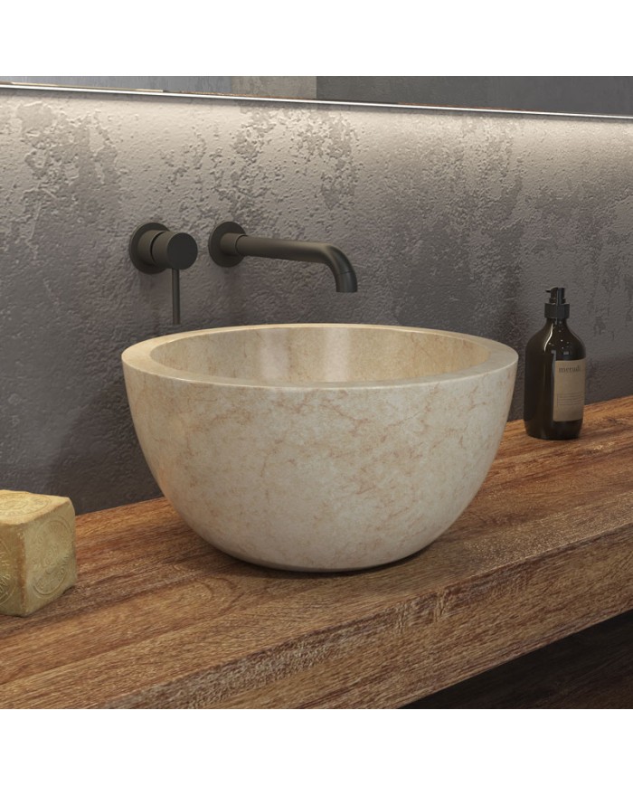 Tabletop Washbasin made of Natural Stone Leyla Cream Karag Ø40x20cm