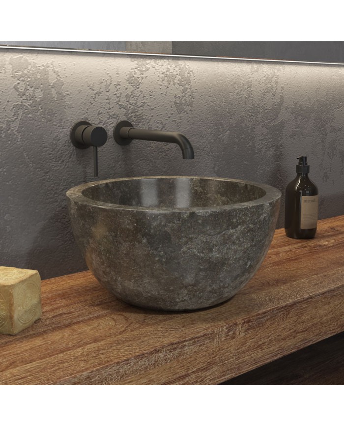 Tabletop Washbasin made of Natural Stone Leyla Grey Karag Ø40x20cm