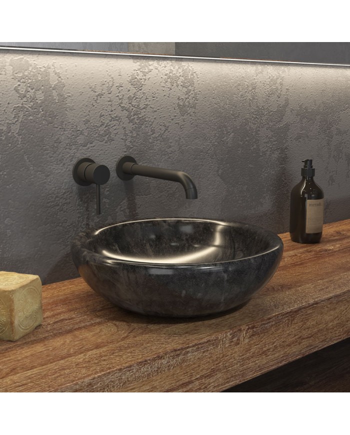 Tabletop Washbasin made of Natural Stone Sora Nero Karag Ø40x12cm