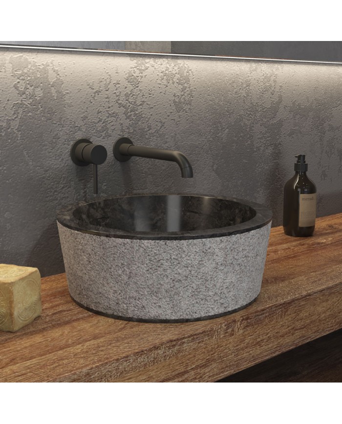 Tabletop Washbasin made of Natural Stone Timur Nero Karag Ø40x15cm
