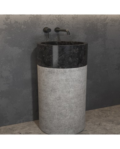 Νιπτήρας Eπιδαπέδιος από Φυσική Πέτρα Bora Nero Karag  Ø40x90cm