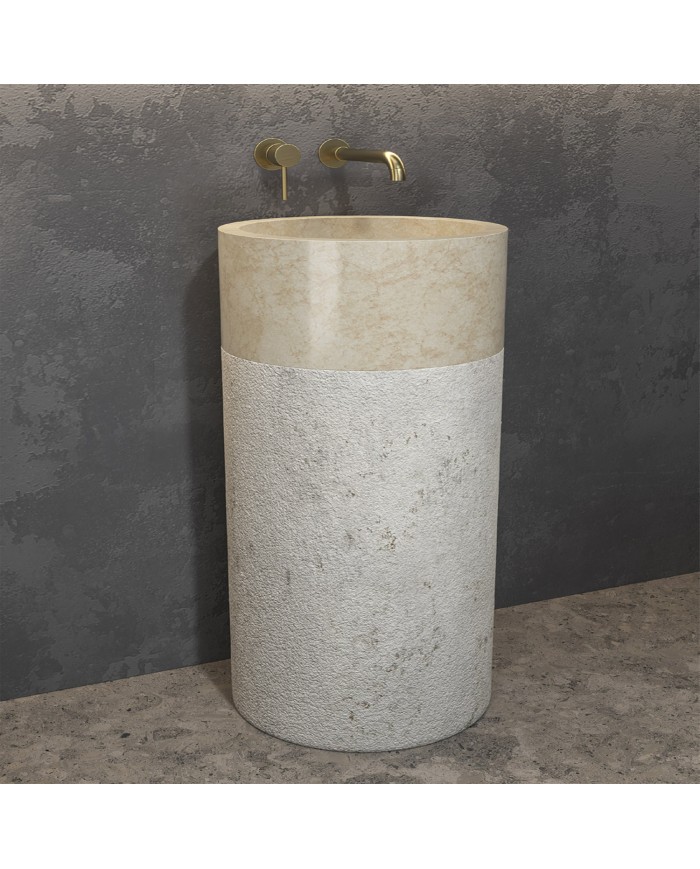 Νιπτήρας επιδαπέδιος από Φυσική Πέτρα Bora Cream Karag Ø40x90cm