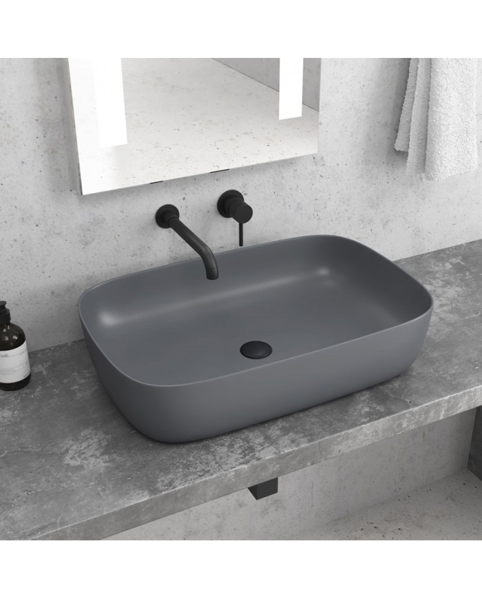 Porcelain Bathroom Sink Countertop Grey Matt LT 2143-PMDG Karag 60x39x14.5cm