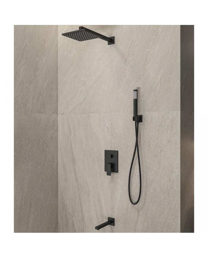 Built-in Complete Bathroom Set Delos Nero CFT205 3 Outlet Mixer & Bell & Telephone with Bracket & Built-in Karag Outlet