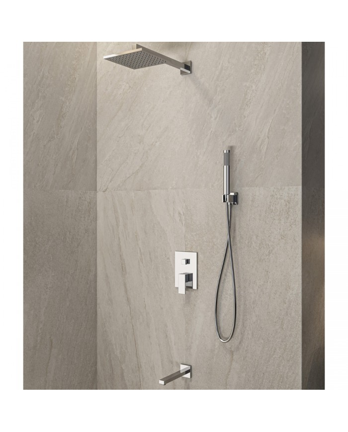 Built-in Complete Bathroom Set Delos Chrome CFT205 3-Outlet Mixer & Bell & Telephone with Bracket & Built-in Karag Outlet