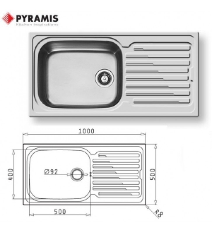 Pyramis Stainless Steel Sink Amaltia 1B 1D Insert 79x50cm Inox Polished