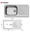 Pyramis Stainless Steel Sink Amaltia 1B 1D Insert 79x50cm Inox Polished