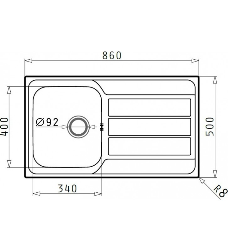 Pyramis Stainless Steel Sink Athena Satin Insert (86X50) 1B 1D