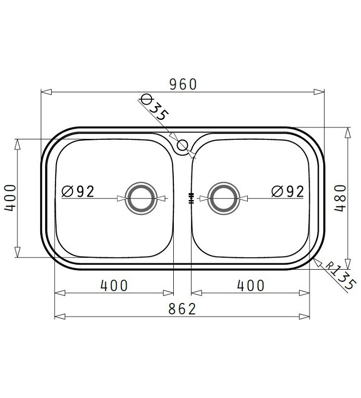 Sink Pyramis Inox Jumbo Twin 2B Insert (96x48cm)