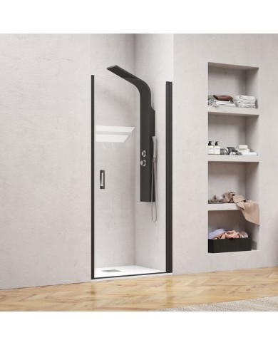 Καμπίνα από τοίχο σε τοίχο με διάφανο κρύσταλλο NERO PIVOT PORTA Black KARAG 90x200cm