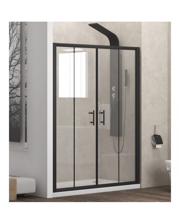 Sliding Entry Door Cabin (wall-to-wall) Karag Flora 600 Black with Transparent Glass 220x190cm (5206836638096)