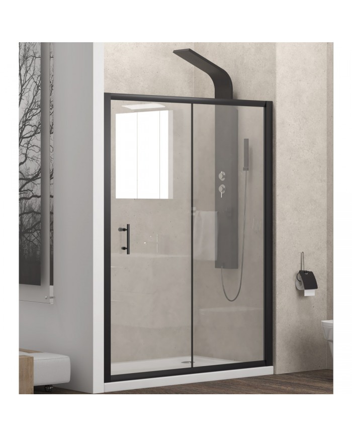 Sliding Entry Door Cabin (wall-to-wall) Karag Flora 500 Black Transparent Crystal Nanotechnology 150x190cm (5206836638010)