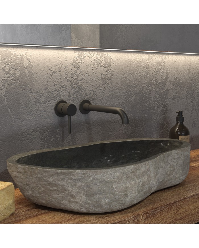 Tabletop Washbasin made of Natural Stone River Grey Karag 70-90x34-45x15cm