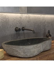 Tabletop Washbasin made of Natural Stone River Grey Karag 70-90x34-45x15cm