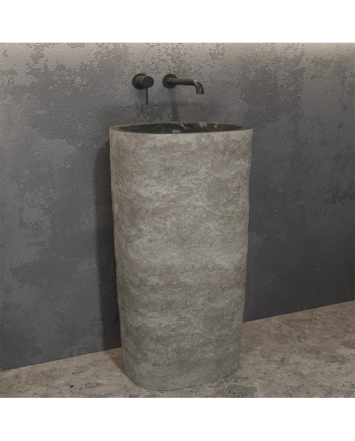 Floor-standing Washbasin made of Natural Stone River Grey Karag Ø40x90cm