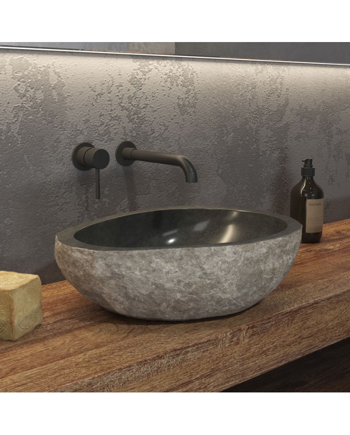 Νιπτήρας Επιτραπέζιος από Φυσική Πέτρα River Grey Karag Ø50-55x15cm