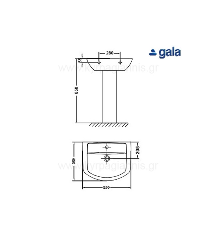 Bathroom sink Gala Smart 55X45cm with Column