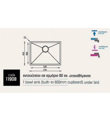 Νεροχύτης Sanitec Ανοξείδωτος Filo Quadra Ένθετος  Σατινέ  (72 x 40) (11906)