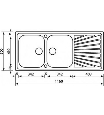 Νεροχύτης Sanitec ΙΝΟΧ Ένθετος Λείος (Σατινέ) 116 x 50 2VR  11457