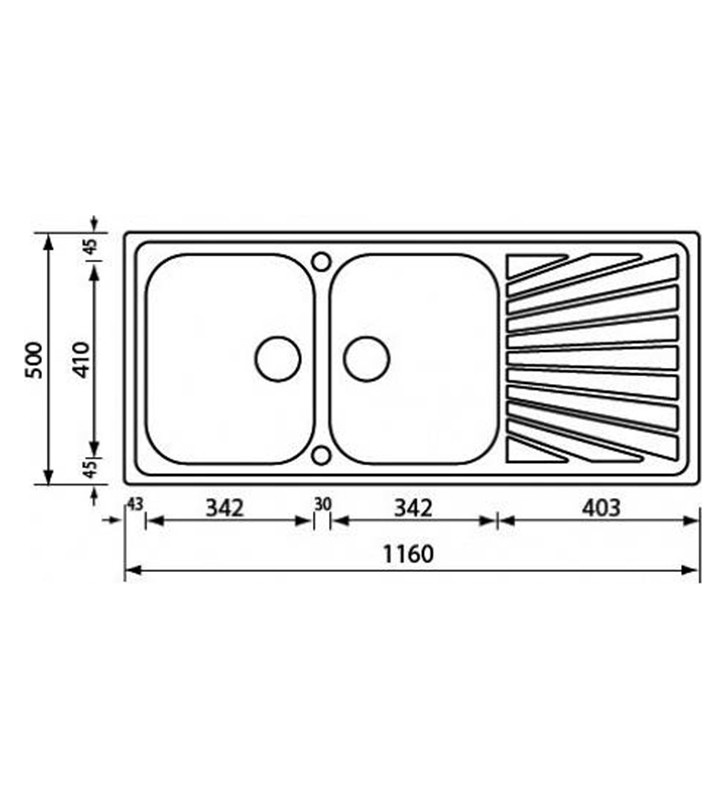 Νεροχύτης Sanitec ΙΝΟΧ Ένθετος Λείος (Σατινέ) 116 x 50 2VR  11457