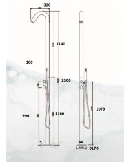 Outdoor Shower Column - Pool 3 Outlets Chrome Matt Tema 6017 Stainless Steel SS 316