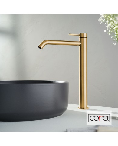 Μπαταρία Νιπτήρα Ψηλή με Βαλβίδα Clic-Clac Cora Cosmo PVD Gold Brushed Inox 316L