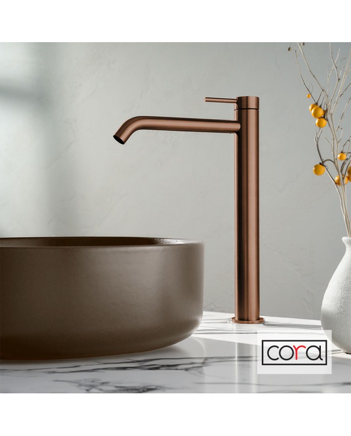 Μπαταρία Νιπτήρα Ψηλή με Βαλβίδα Clic-Clac Cora Cosmo PVD Rose Gold Brushed Inox 316L