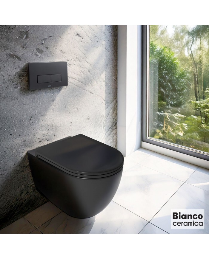 Λεκάνη Κρεμαστή Rimless Bianco Ceramica Lenta / 53 Black Matt με Κάλυμμα Βακελίτη Slim Soft Close αποσπώμενο (51,5cm) MS38C