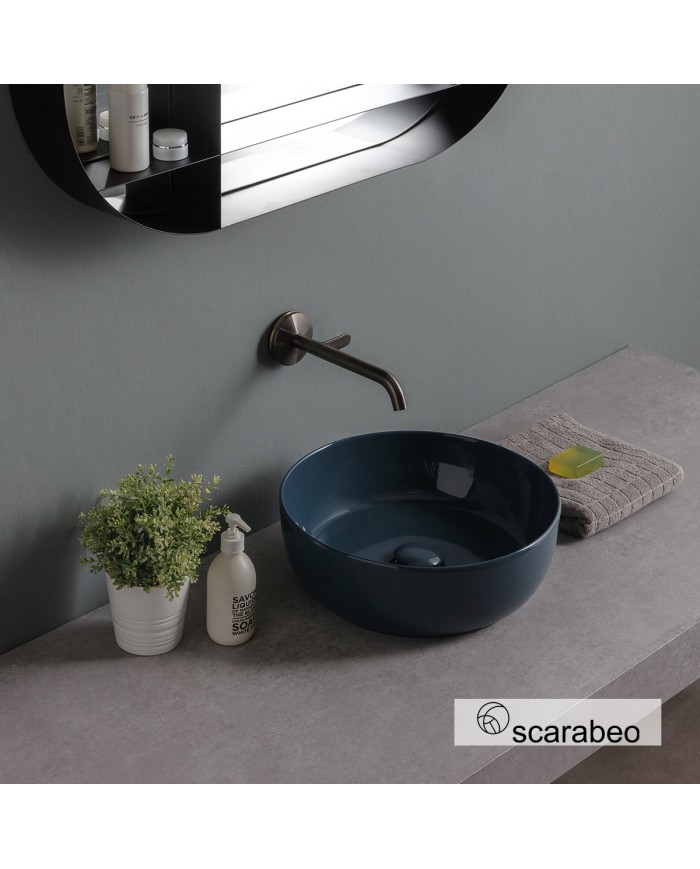 Porcelain Tabletop Washbasin Scarabeo Glam Ocean Glossy Φ39