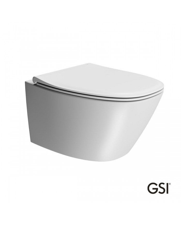 Λεκάνη Κρεμαστή Rimless GSI Modo Plus / 54 Swirl White Matt με Κάλυμμα Βακελίτη Slim Soft Close αποσπώμενο (54cm)