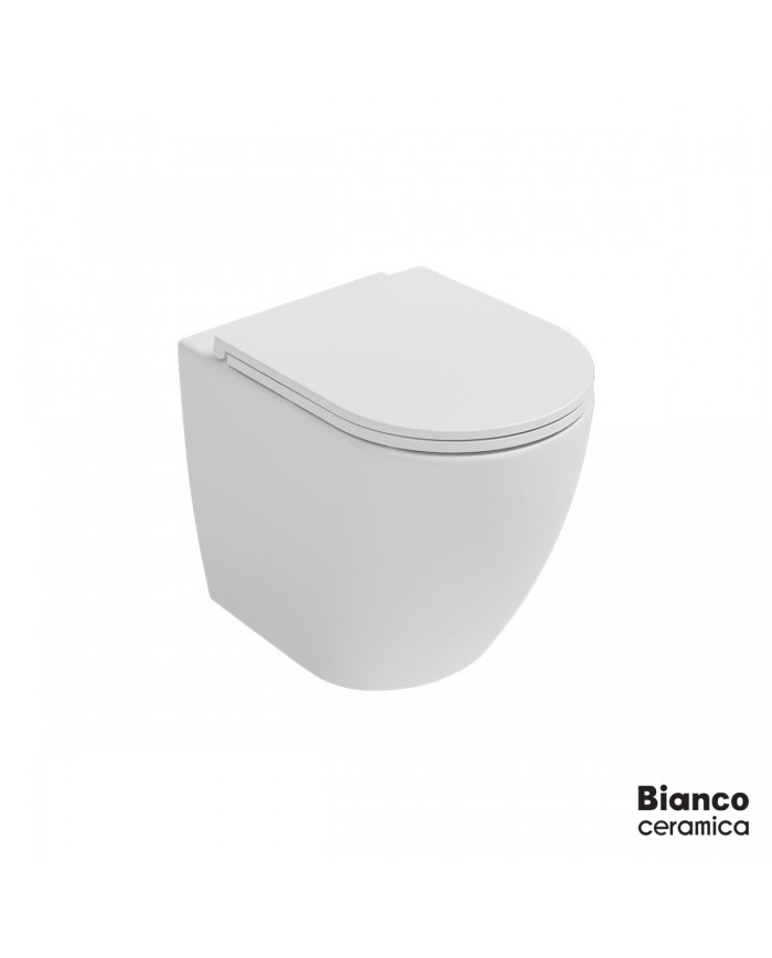 Λεκάνη Bianco Ceramica Lenta / 52cm BTW Rimless Λευκή με Slim Κάλυμμα Soft Close, Πισωστόμια