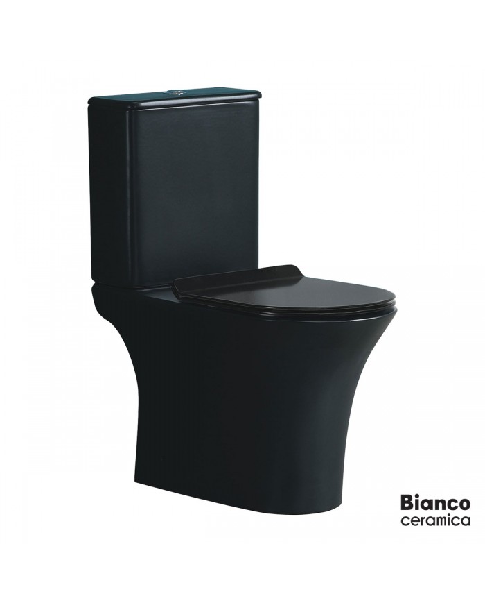 Λεκάνη Σετ Χ.Π Bianco Ceramica AIDA AD 120 Rimless Black Matt με Καζανάκι με Slim Κάλυμμα Soft Close, Πισωστόμια
