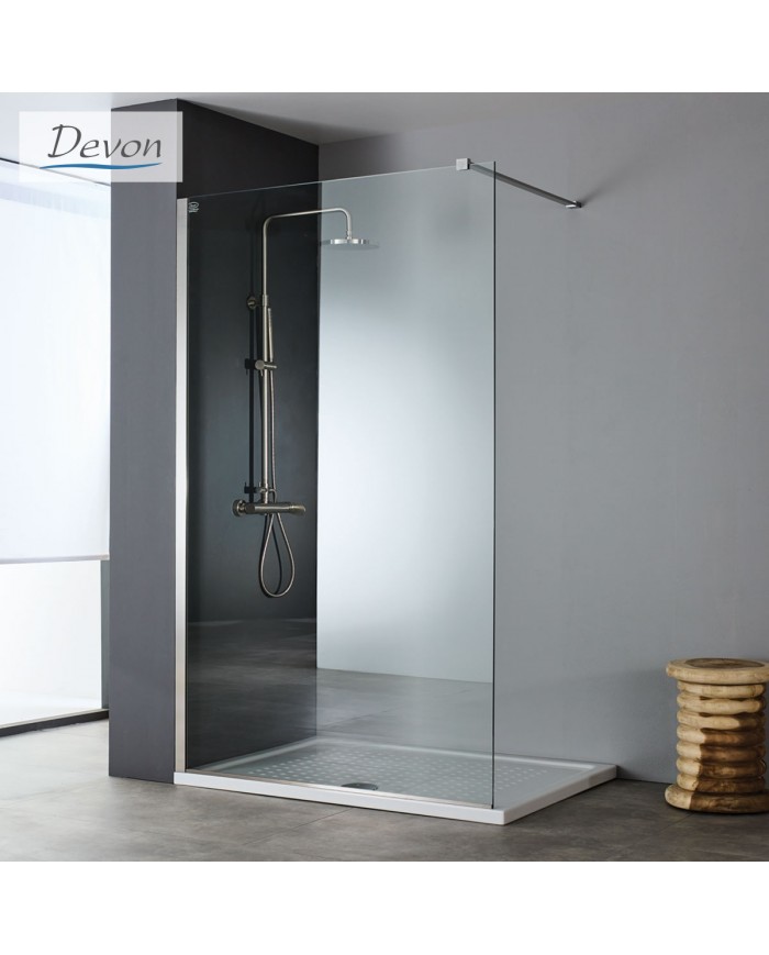 Fixed Shower Partition Panel Clear Glass 8mm Devon Iwis Inox Brushed Walk-in 60 (57 to 59cm) Clean Glass h200cm