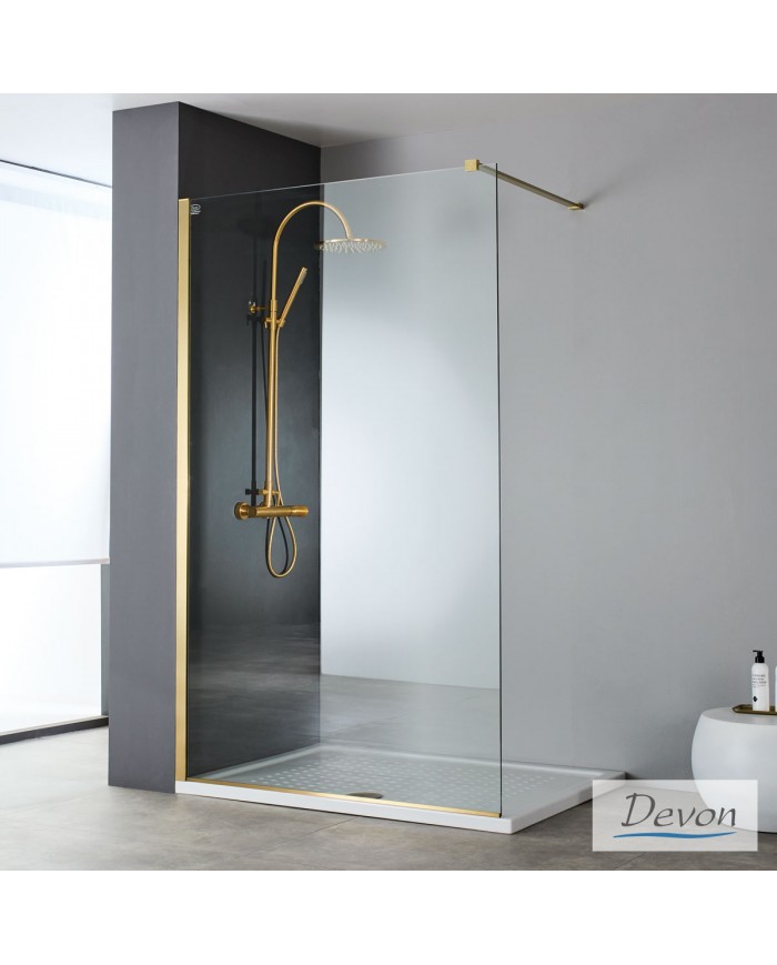 Fixed Shower Partition Clear Crystal 8mm Devon Iwis Inox PVD Gold Brushed Walk-in 60 (57-59cm) CleanGlass h200cm