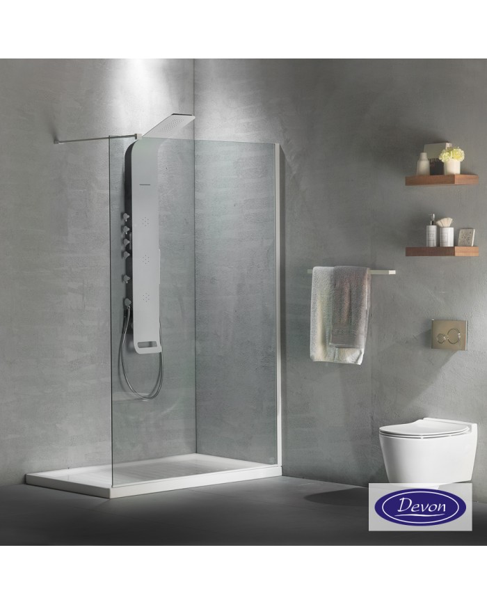 Fixed Shower Partition Panel Clear Glass 8mm Devon Iwis Walk-in 60 (57 to 59cm) Clean Glass White Matt h200cm