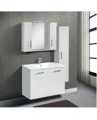 Wall-mounted Bathroom Furniture Chest MDF Lacquered White 70 cm Base, Washbasin, Mirror with Cabinet, Column: