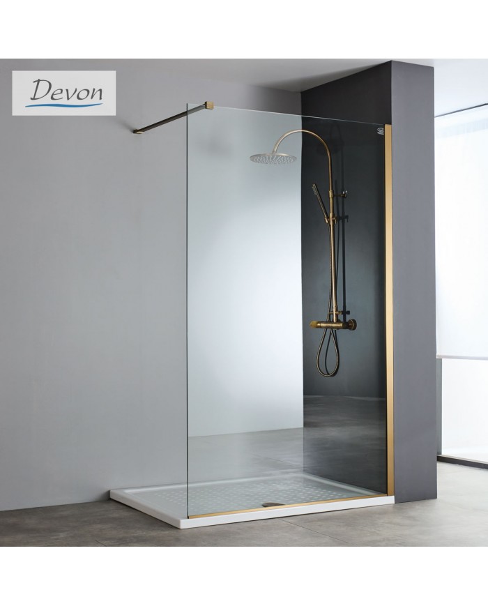 Fixed Shower Partition Clear Crystal 8mm Devon Iwis Inox PVD Bronze Brushed Walk-in 70 (66-68cm) Clean Glass h220cm
