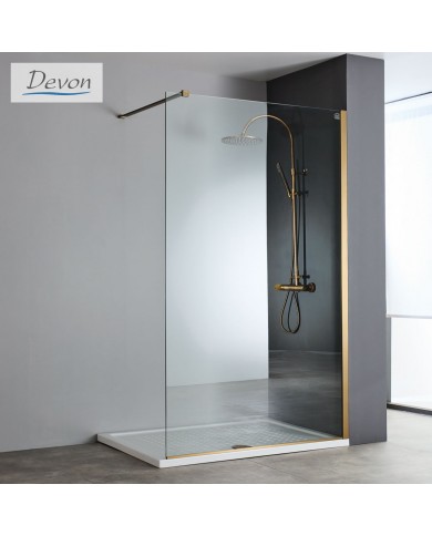 Fixed Shower Partition Clear Crystal 8mm Devon Iwis Inox PVD Bronze Brushed Walk-in 90 (86-88cm) Clean Glass h220cm