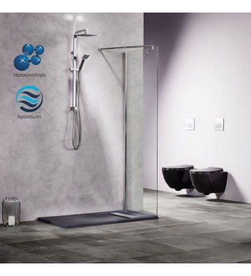 Fixed Separator Shower Panel Tema Free Nanotechnology Chrome 90x180 cm Transparent Crystal With Antiride