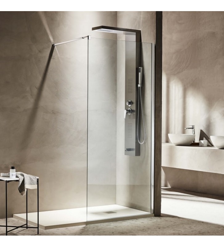 Fixed Partition Shower Panel Tema Free Nanotechnology Chrome 80x195 cm Transparent Crystal With Antiride