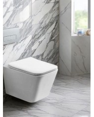 Rimless Wall-Hung Toilet Bianco Ceramica Lexa LX 110 with Removable Bakelite Slim Soft Close Cover (52.5cm) Color: White