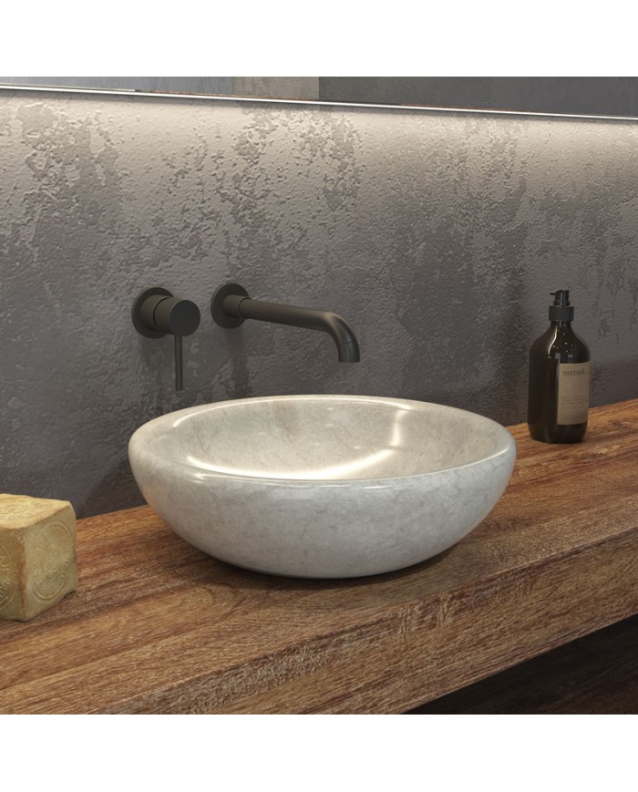 Tabletop Washbasin made of Natural Stone Sora Cream Karag Ø40x12cm