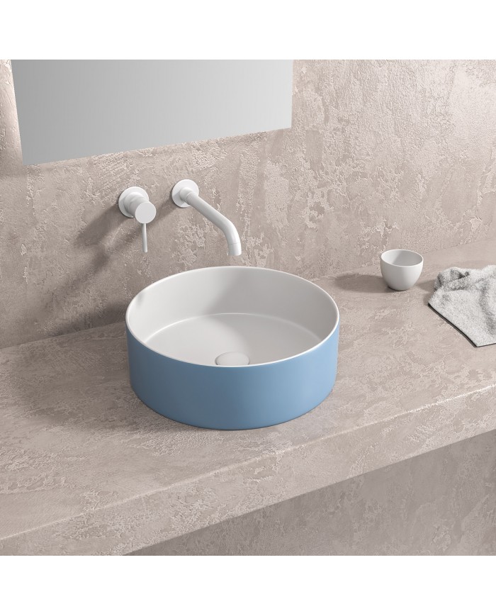 Porcelain Bathroom Sink Countertop Karag White-Azzuro Matt LT M3134-BLW (Ø35.5x12cm)