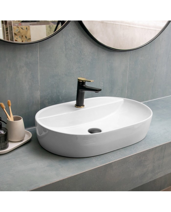 Νιπτήρας Μπάνιου Πορσελάνης Eπικαθήμενος Λευκός Karag  LT 2203 (61x40x12cm)