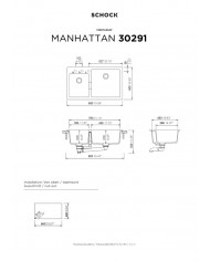 Νεροχύτης Ένθετος Schock Cristalite Manhattan με Δύο Γούρνες 86x50cm Χρώμα Concrete