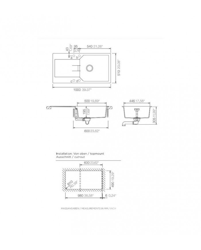 Schock Cristalite Manhattan Reversible Single Bowl Sink with Apron 100x51cm Color: Everest Granite